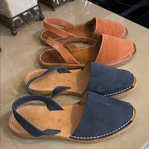 Lot 2 Slingback leather Sandals Castell & Calaxini peep toe size 40